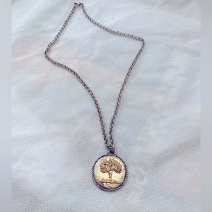 Vintage Silver Plated Family Tree In Gold Plated Necklace 16”